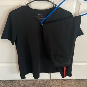 Lago black scrub Set- small top, small petite jogger bottom